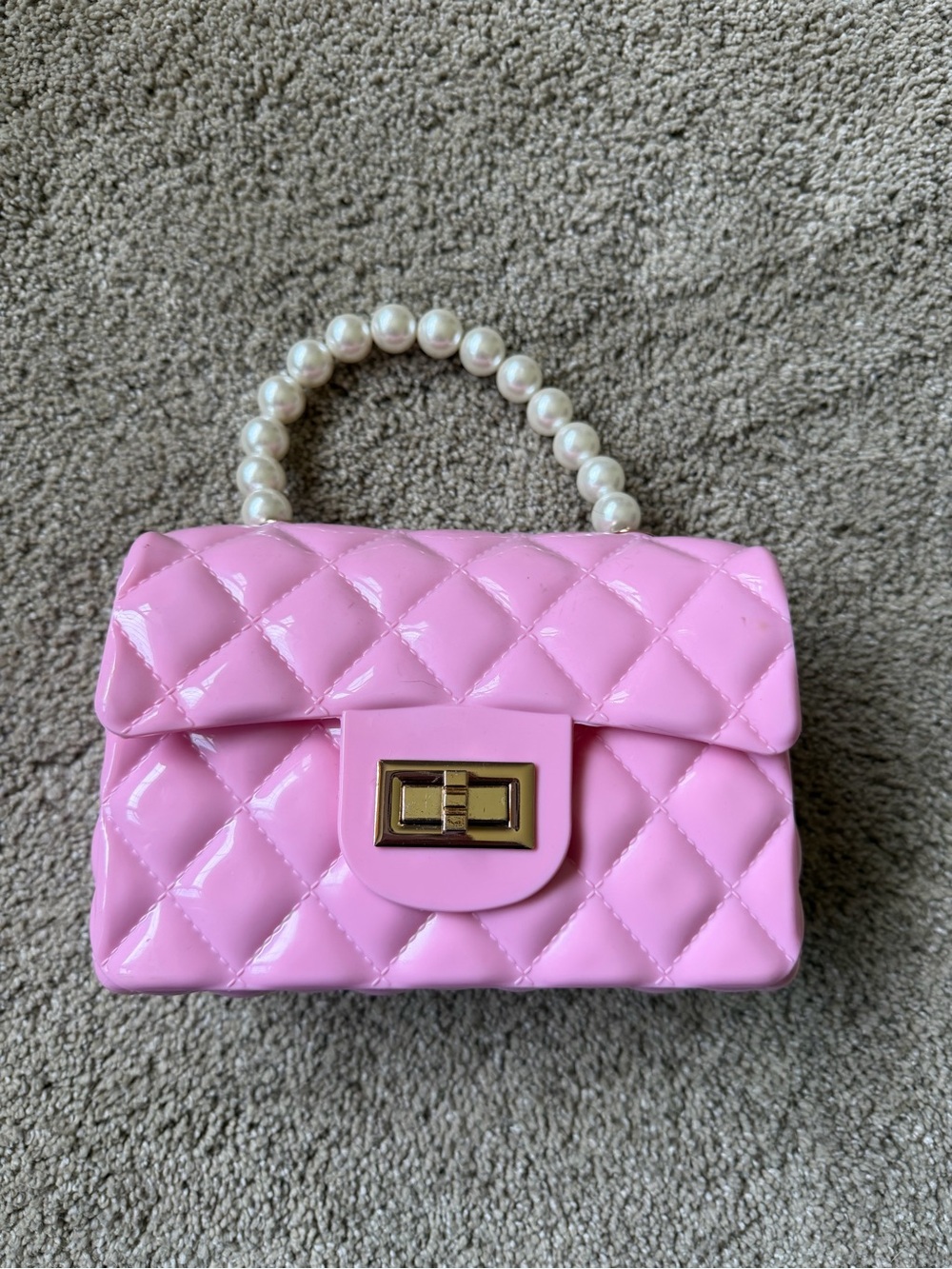 Pink Quilted Pearl-Handle Mini Handbag